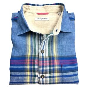 Tommy Bahama Men's 100% Linen Long‎ Sleeve Plaid Shirt – Size L